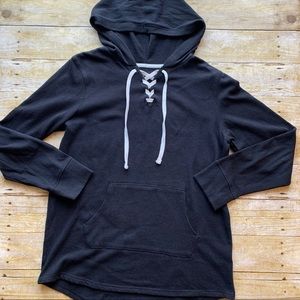 SO Black Lace Up Tunic Hooded Sweatshirt